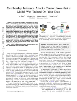 Membership Inference Attacks Cannot Prove that a Model Was Trained On Your Data