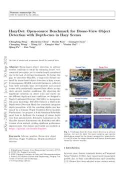 HazyDet: Open-Source Benchmark for Drone-View Object Detection with Depth-Cues in Hazy Scenes