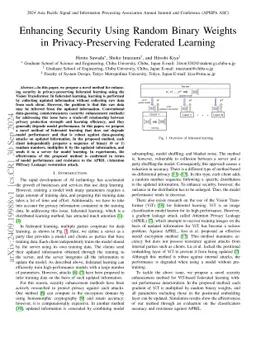 Enhancing Security Using Random Binary Weights in Privacy-Preserving
  Federated Learning