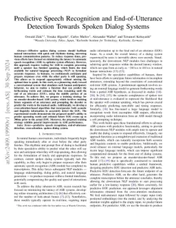 Predictive Speech Recognition and End-of-Utterance Detection Towards
  Spoken Dialog Systems