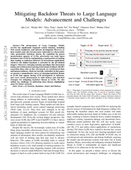 Mitigating Backdoor Threats to Large Language Models: Advancement and
  Challenges