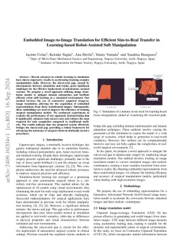 Embedded Image-to-Image Translation for Efficient Sim-to-Real Transfer
  in Learning-based Robot-Assisted Soft Manipulation