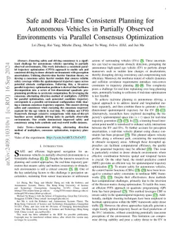 Safe and Real-Time Consistent Planning for Autonomous Vehicles in Partially Observed Environments via Parallel Consensus Optimization