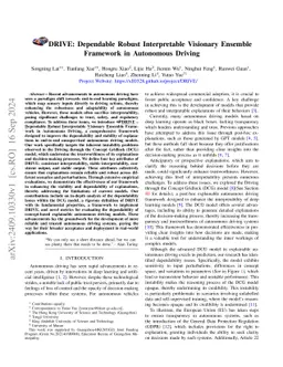 DRIVE: Dependable Robust Interpretable Visionary Ensemble Framework in
  Autonomous Driving