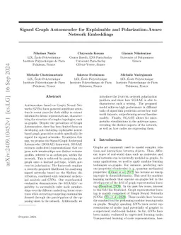 Signed Graph Autoencoder for Explainable and Polarization-Aware Network Embeddings