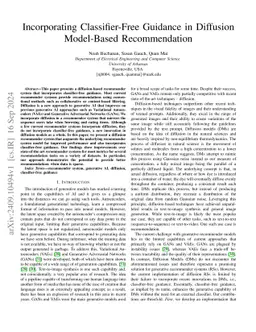 Incorporating Classifier-Free Guidance in Diffusion Model-Based
  Recommendation