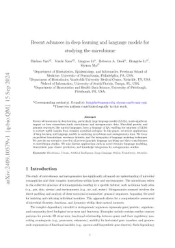 Recent advances in deep learning and language models for studying the
  microbiome