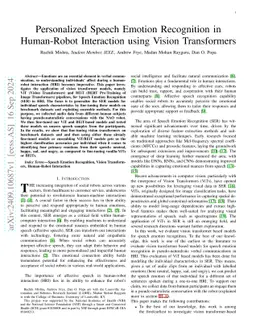 Personalized Speech Emotion Recognition in Human-Robot Interaction using Vision Transformers