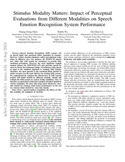 Stimulus Modality Matters: Impact of Perceptual Evaluations from Different Modalities on Speech Emotion Recognition System Performance