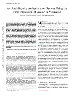 An Anti-disguise Authentication System Using the First Impression of
  Avatar in Metaverse