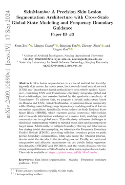 SkinMamba: A Precision Skin Lesion Segmentation Architecture with
  Cross-Scale Global State Modeling and Frequency Boundary Guidance