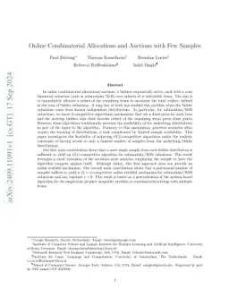 Online Combinatorial Allocations and Auctions with Few Samples