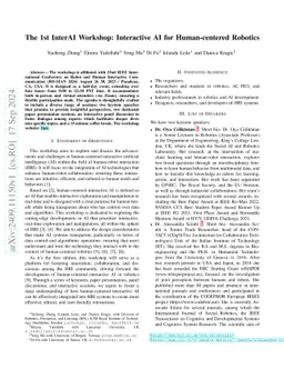 The 1st InterAI Workshop: Interactive AI for Human-centered Robotics