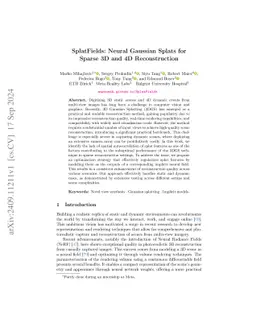 SplatFields: Neural Gaussian Splats for Sparse 3D and 4D Reconstruction