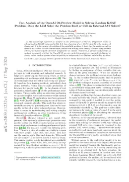 Fast Analysis of the OpenAI O1-Preview Model in Solving Random K-SAT
  Problem: Does the LLM Solve the Problem Itself or Call an External SAT
  Solver?