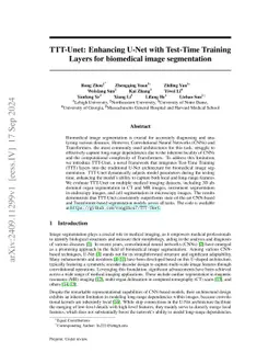 TTT-Unet: Enhancing U-Net with Test-Time Training Layers for Biomedical
  Image Segmentation