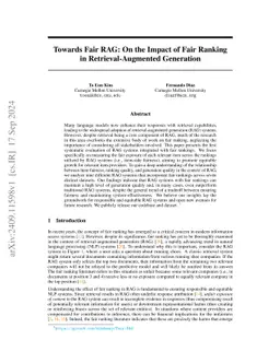Towards Fair RAG: On the Impact of Fair Ranking in Retrieval-Augmented Generation