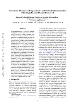 Extract-and-Abstract: Unifying Extractive and Abstractive Summarization
  within Single Encoder-Decoder Framework