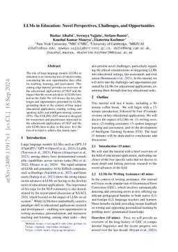 LLMs in Education: Novel Perspectives, Challenges, and Opportunities