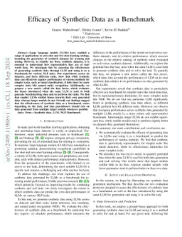 Efficacy of Synthetic Data as a Benchmark