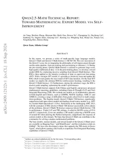 Qwen2.5-Math Technical Report: Toward Mathematical Expert Model via
  Self-Improvement