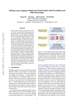 Making Large Language Models into World Models with Precondition and
  Effect Knowledge