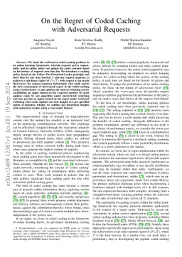 On the Regret of Coded Caching with Adversarial Requests