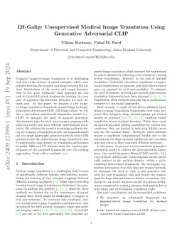 I2I-Galip: Unsupervised Medical Image Translation Using Generative
  Adversarial CLIP