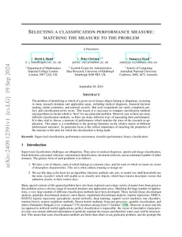 Selecting a classification performance measure: matching the measure to
  the problem