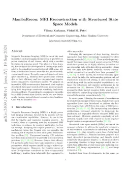 MambaRecon: MRI Reconstruction with Structured State Space Models