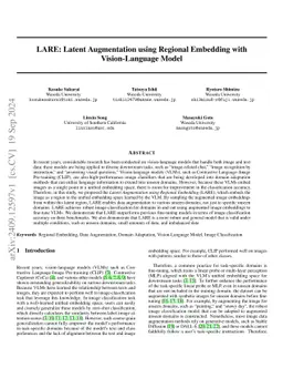 LARE: Latent Augmentation using Regional Embedding with Vision-Language
  Model