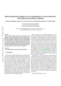 Deep generative models as an adversarial attack strategy for tabular
  machine learning