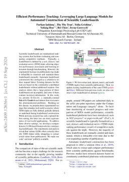 Efficient Performance Tracking: Leveraging Large Language Models for
  Automated Construction of Scientific Leaderboards