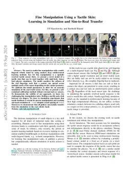 Fine Manipulation Using a Tactile Skin: Learning in Simulation and
  Sim-to-Real Transfer