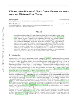 Efficient Identification of Direct Causal Parents via Invariance and
  Minimum Error Testing