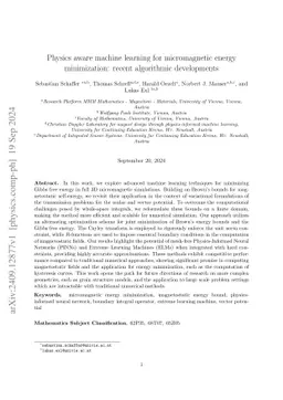 Physics aware machine learning for micromagnetic energy minimization:
  recent algorithmic developments