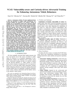 VCAT: Vulnerability-aware and Curiosity-driven Adversarial Training for
  Enhancing Autonomous Vehicle Robustness