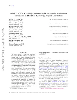 HeadCT-ONE: Enabling Granular and Controllable Automated Evaluation of
  Head CT Radiology Report Generation