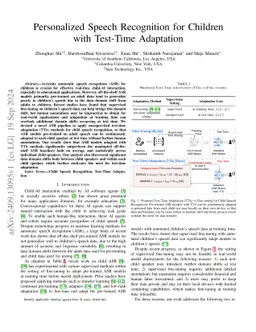 Examining Test-Time Adaptation for Personalized Child Speech Recognition