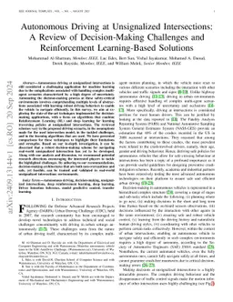 Autonomous Driving at Unsignalized Intersections: A Review of
  Decision-Making Challenges and Reinforcement Learning-Based Solutions