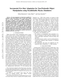 Incremental Few-Shot Adaptation for Non-Prehensile Object Manipulation using Parallelizable Physics Simulators