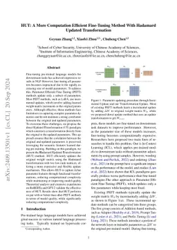 HUT: A More Computation Efficient Fine-Tuning Method With Hadamard
  Updated Transformation
