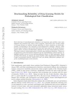 Benchmarking Reliability of Deep Learning Models for Pathological Gait
  Classification