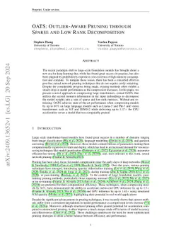 OATS: Outlier-Aware Pruning Through Sparse and Low Rank Decomposition