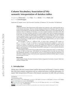 Column Vocabulary Association (CVA): semantic interpretation of dataless
  tables