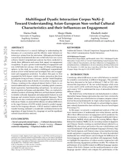 Multilingual Dyadic Interaction Corpus NoXi+J: Toward Understanding
  Asian-European Non-verbal Cultural Characteristics and their Influences on
  Engagement