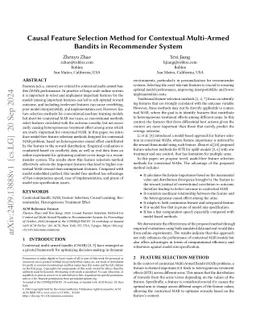 Causal Feature Selection Method for Contextual Multi-Armed Bandits in Recommender System
