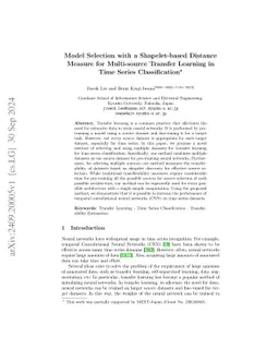 Model Selection with a Shapelet-based Distance Measure for Multi-source
  Transfer Learning in Time Series Classification