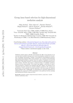 Group lasso based selection for high-dimensional mediation analysis