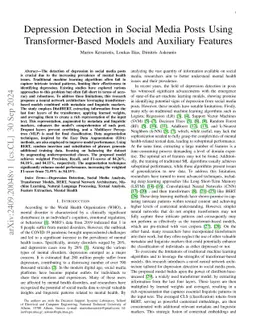 Depression detection in social media posts using transformer-based
  models and auxiliary features